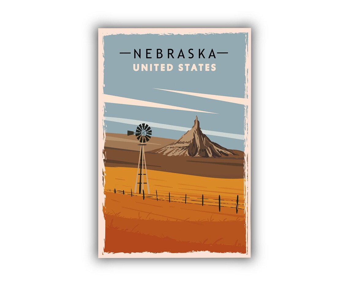 Nebraska Retro Prairie Windmill Rock Formation Vintage Travel Poster - Image 2