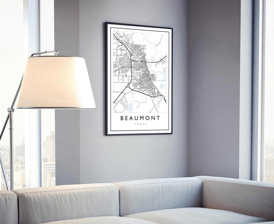 Beaumont Texas Minimalist City Street Map Black White Wall Art - Image 4