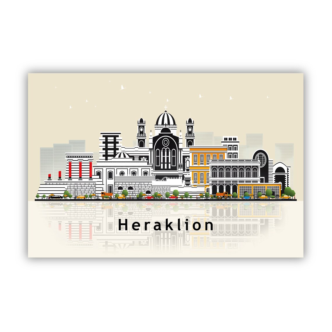 Heraklion Greece Domed Church Harbor Skyline Illustration Travel Poster - Image 2