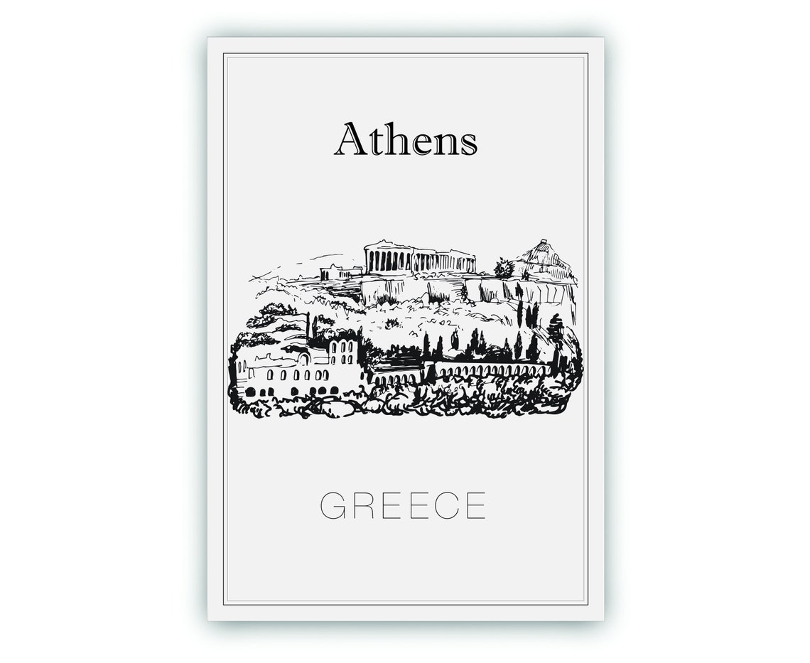 Athens Greece Hand Drawn Acropolis Parthenon Cityscape Travel Poster - Image 2