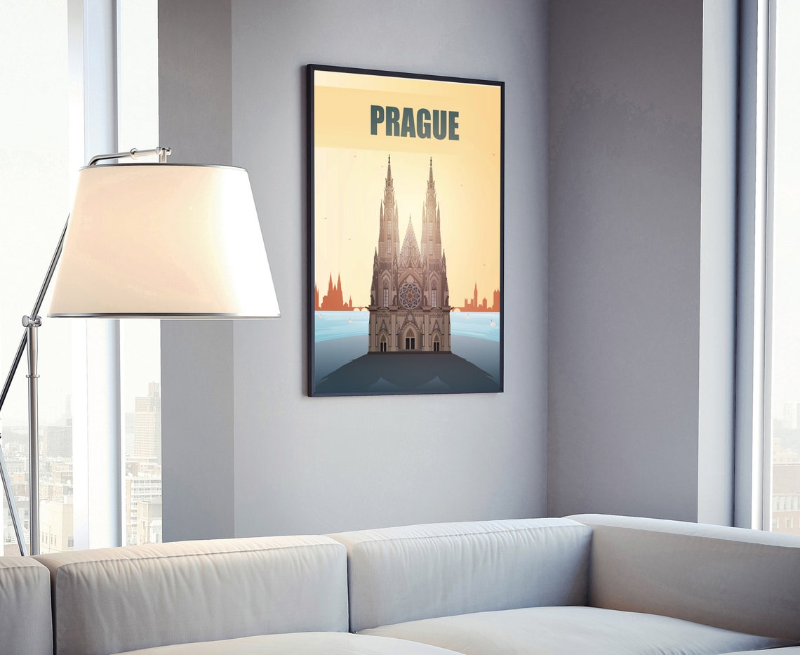 Prague St Vitus Cathedral Sunset Vltava River Retro Travel Poster - Image 4