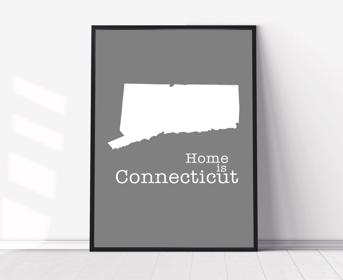 Connecticut Home Is Gray Minimalist State Map Silhouette Wall Art