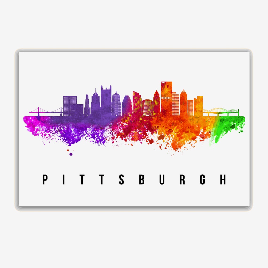 Pittsburgh Pennsylvania Colorful Watercolor Skyline Travel Poster - Image 2