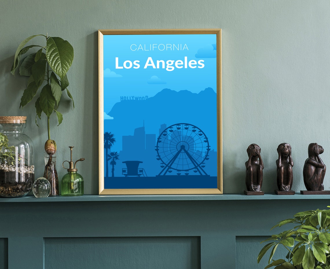 Los Angeles California Hollywood Pier Ferris Wheel Skyline Poster - Image 3