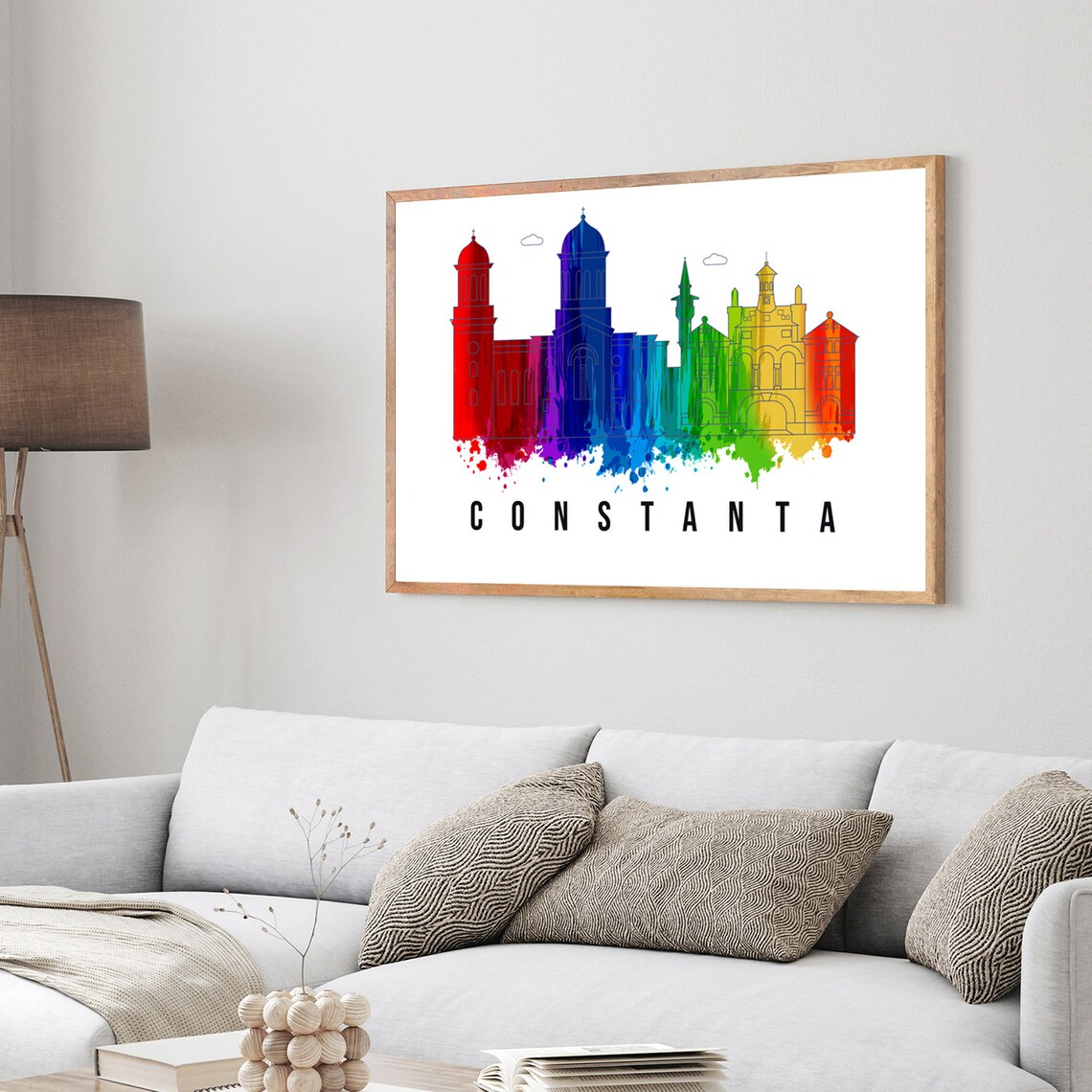 Constanta Romania Rainbow Watercolor Skyline Cathedral Dome Poster - Image 3
