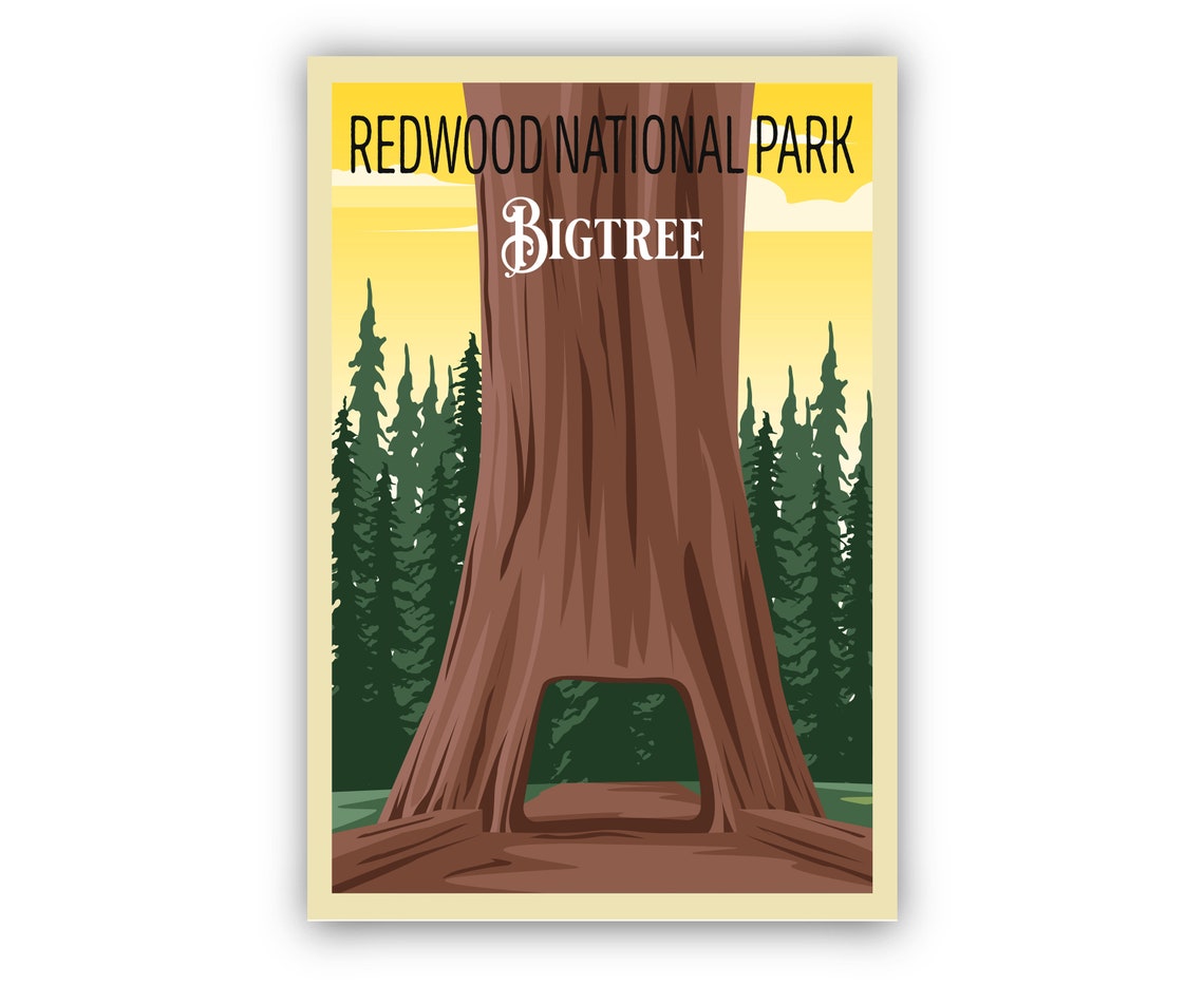 Red Wood National Park Travel Poster Print Retro Travel Poster Red Wood National Park In California Housewarming Gift Office Wall Art - Image 2