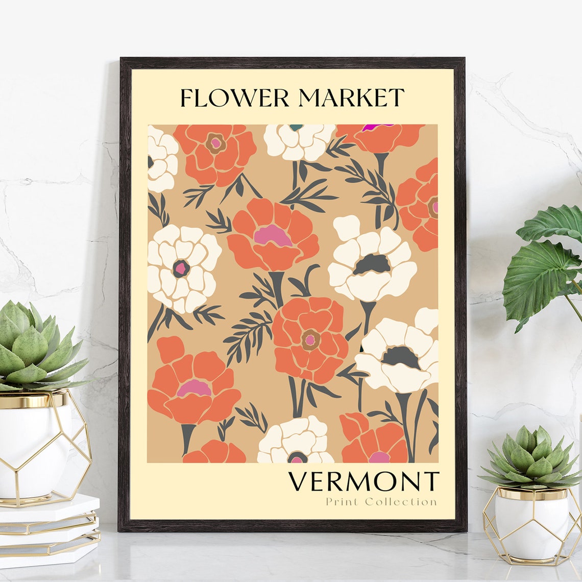 Vermont Flower Market Botanical Print Retro Floral Collection Wall Art