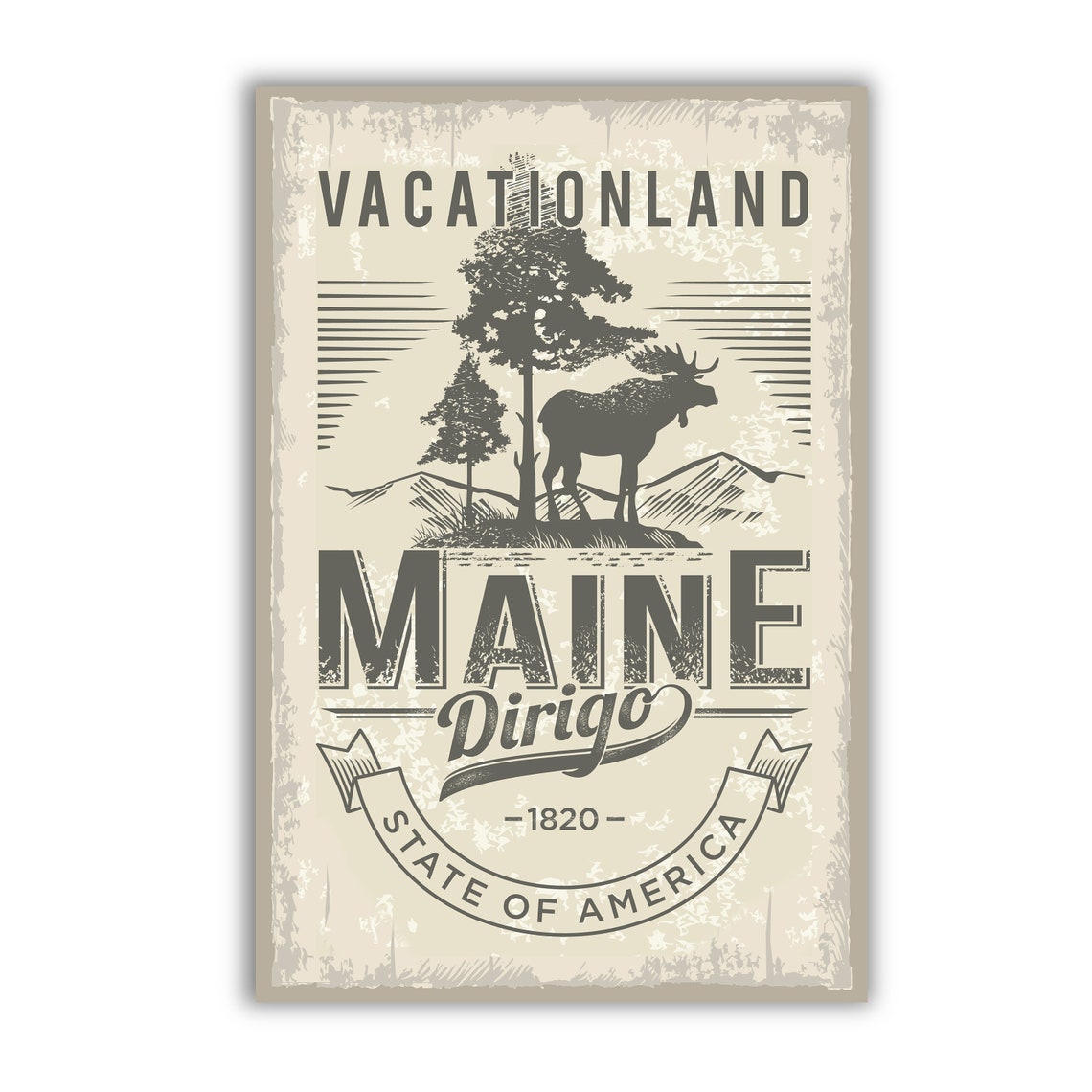Maine Vacationland Retro State Emblem Moose Travel Poster Print - Image 2