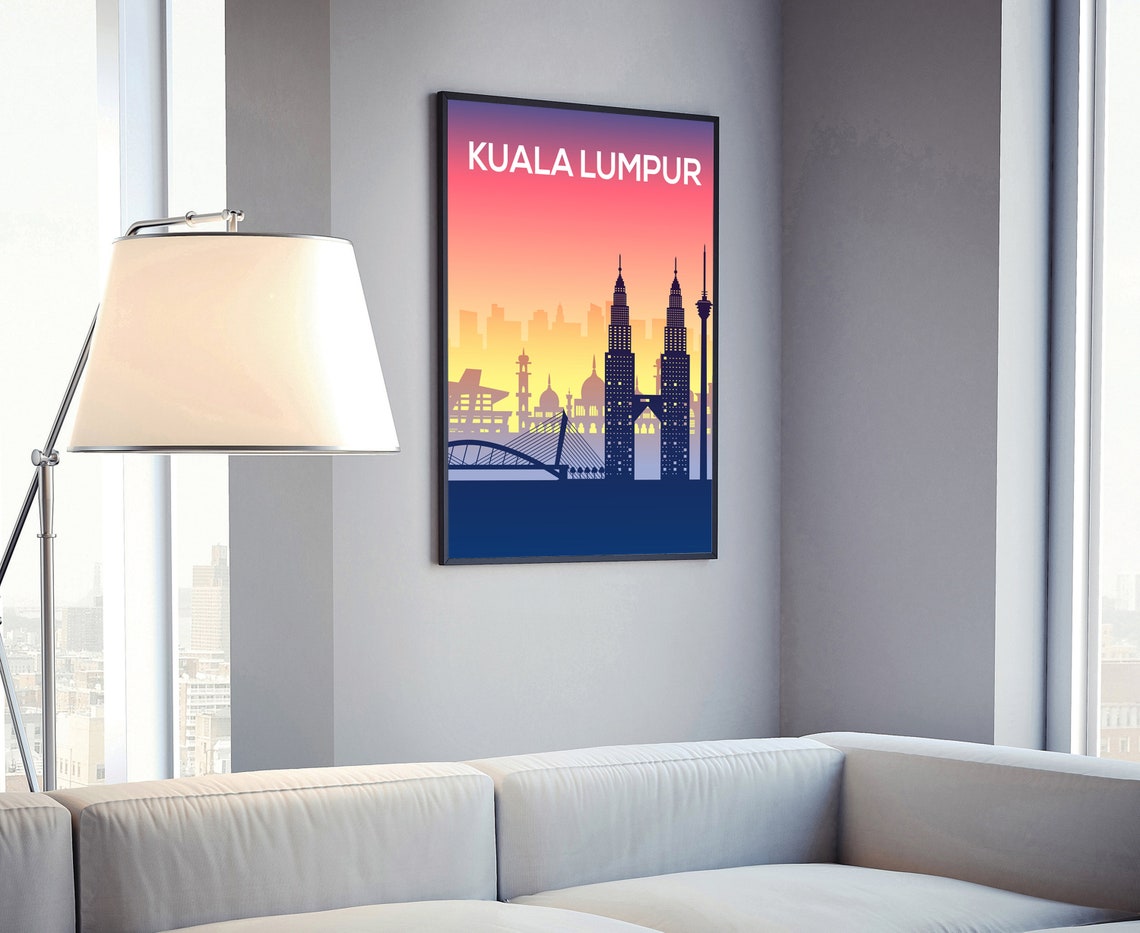 Kuala Lumpur Malaysia Twin Towers Sunset Silhouette Skyline Poster - Image 4