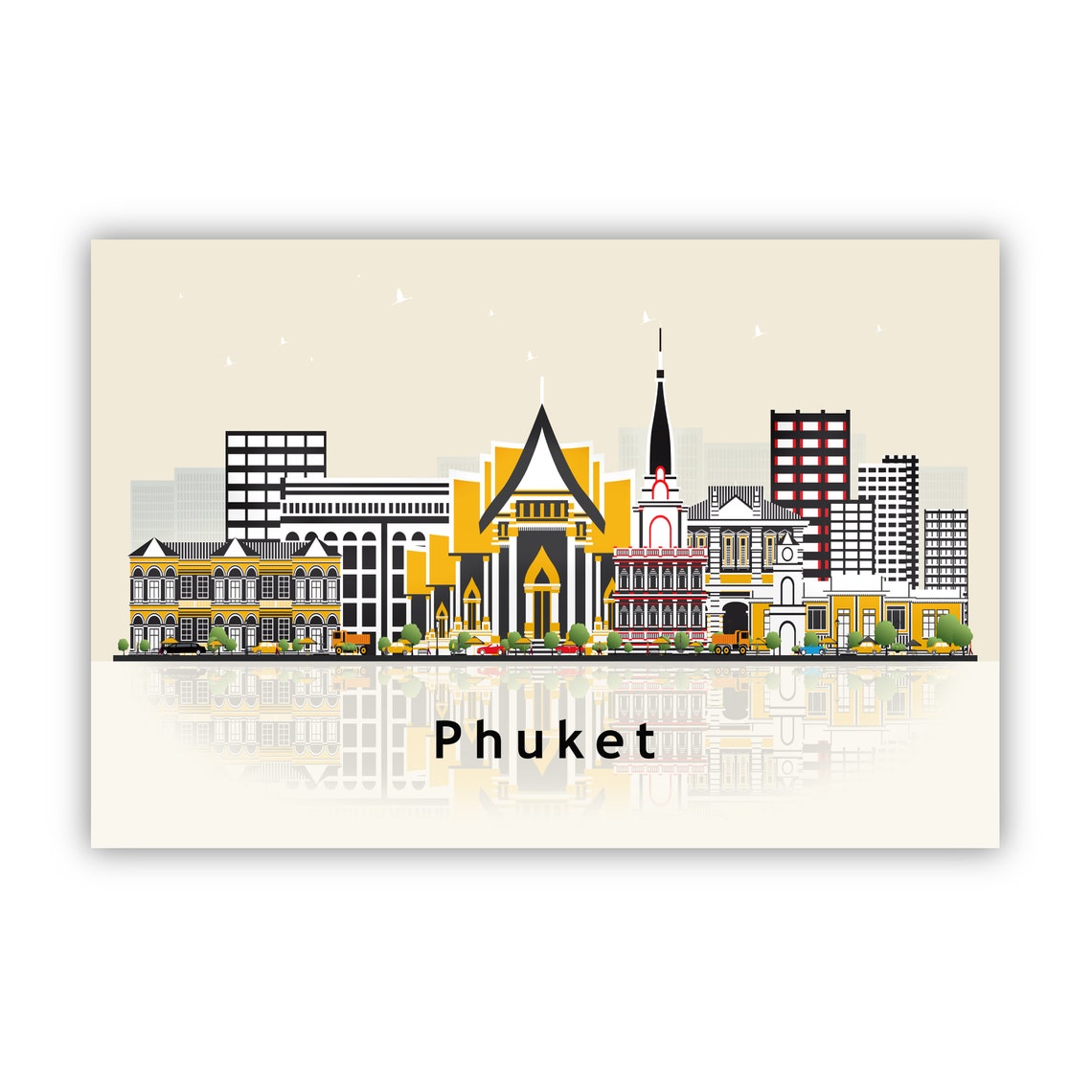 Phuket Thailand Island Skyline Flat Vector Landmark Travel Poster - Image 2