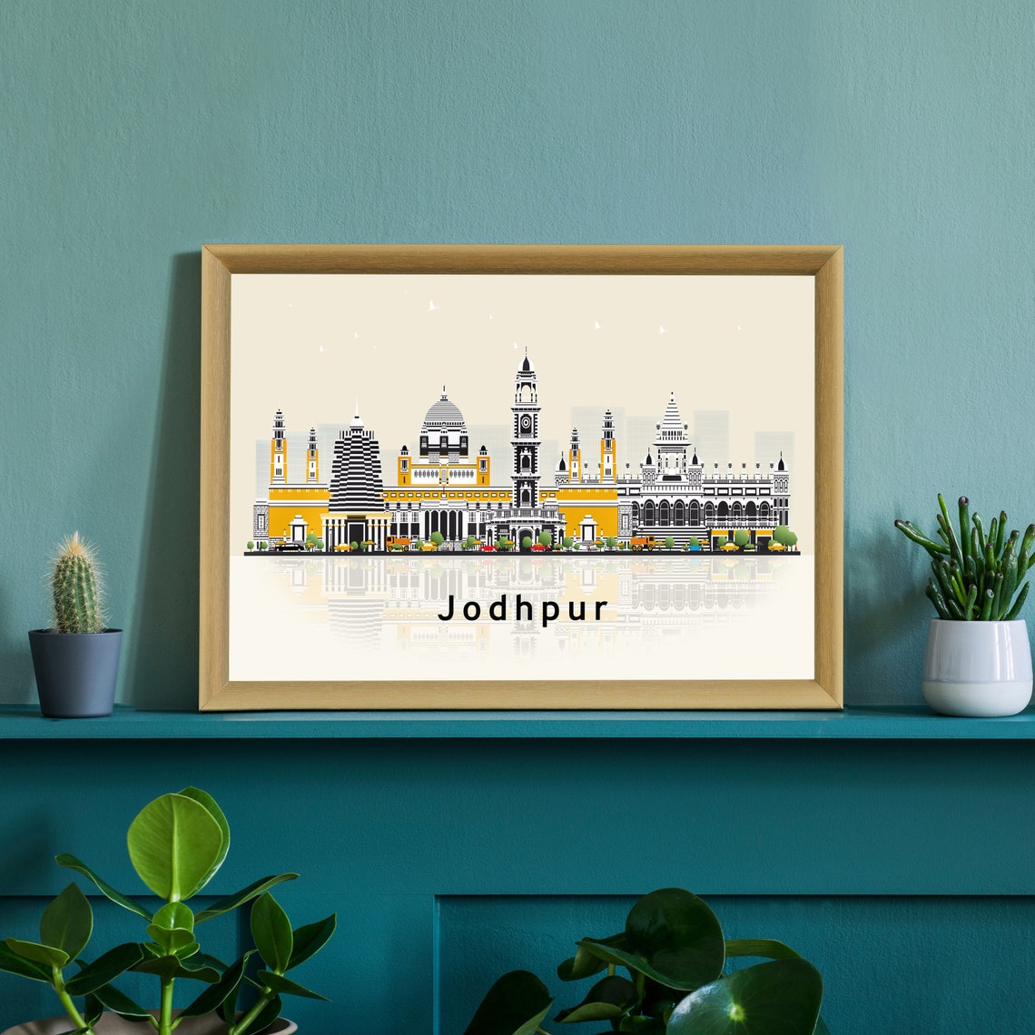 Jodhpur India Blue City Skyline Reflection Modern Travel Poster - Image 2