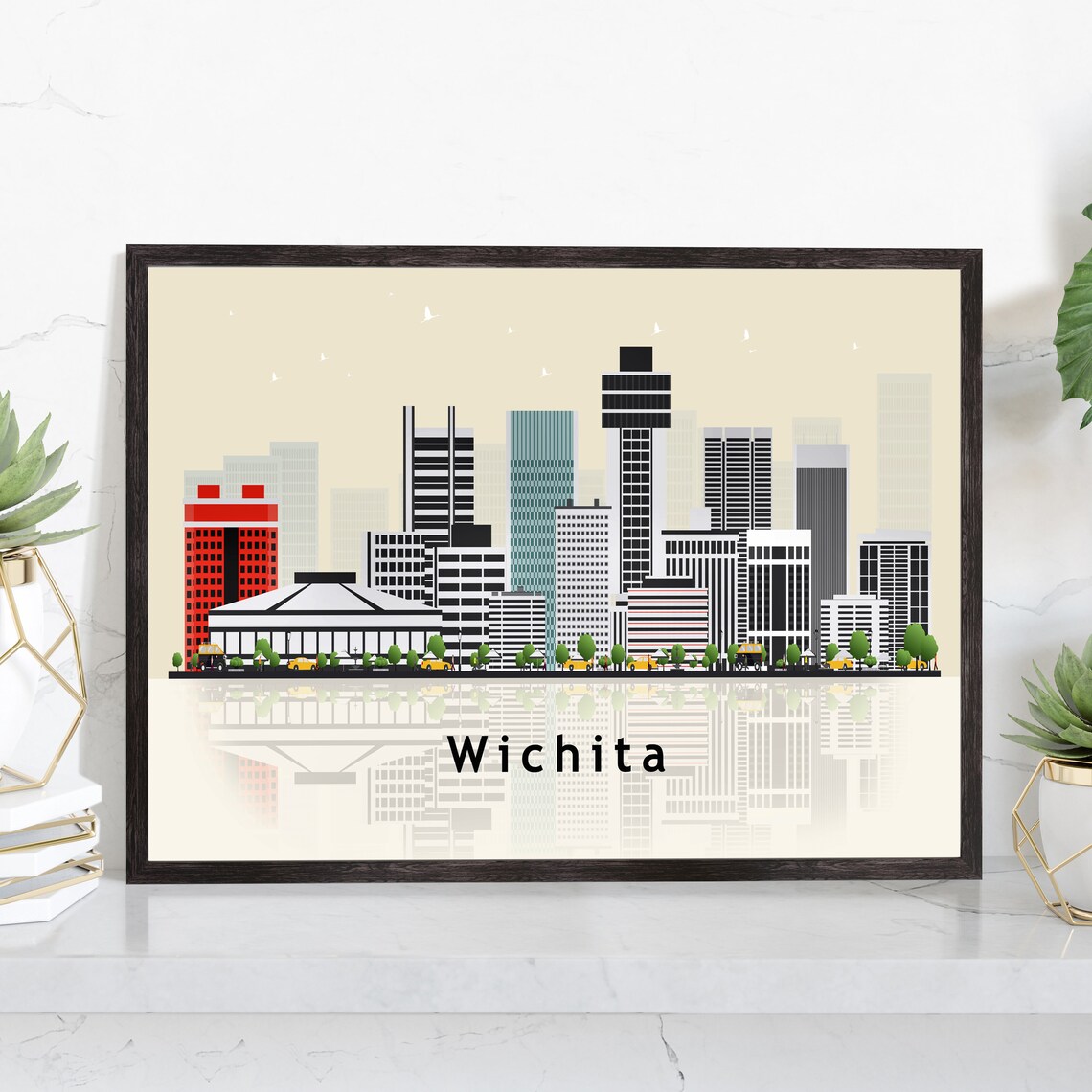 Wichita Kansas Modern Skyline Illustration Cityscape Art Poster