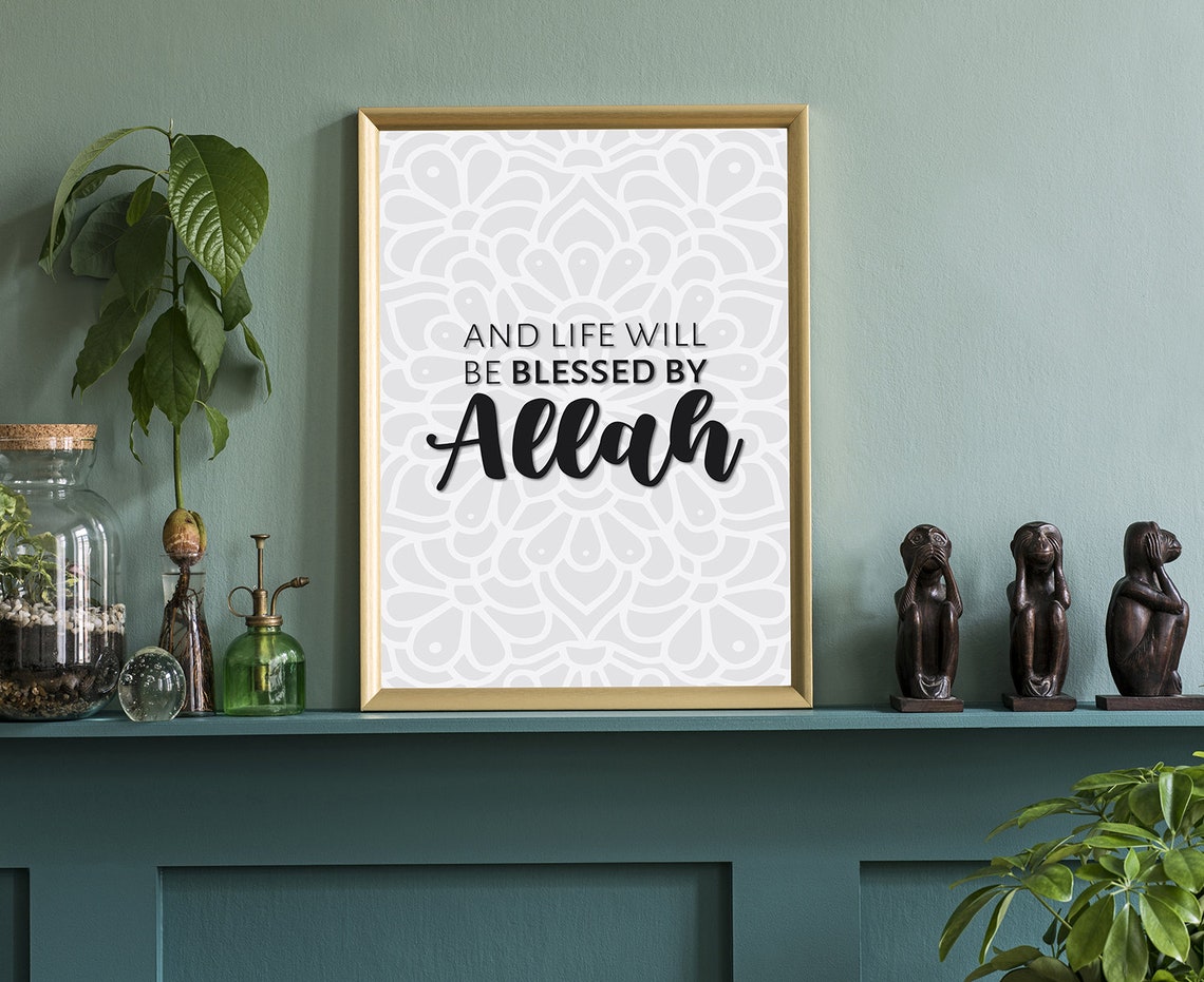 Blessed by Allah Black Script Mandala Islamic Wall Art Poster - Image 3