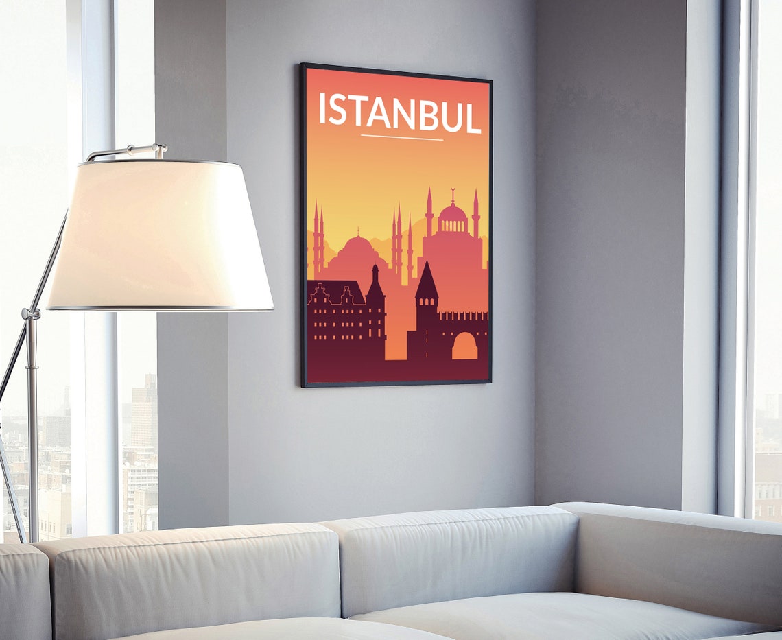 Istanbul Turkey Retro Mosque Minarets Sunset Silhouette Travel Poster - Image 4
