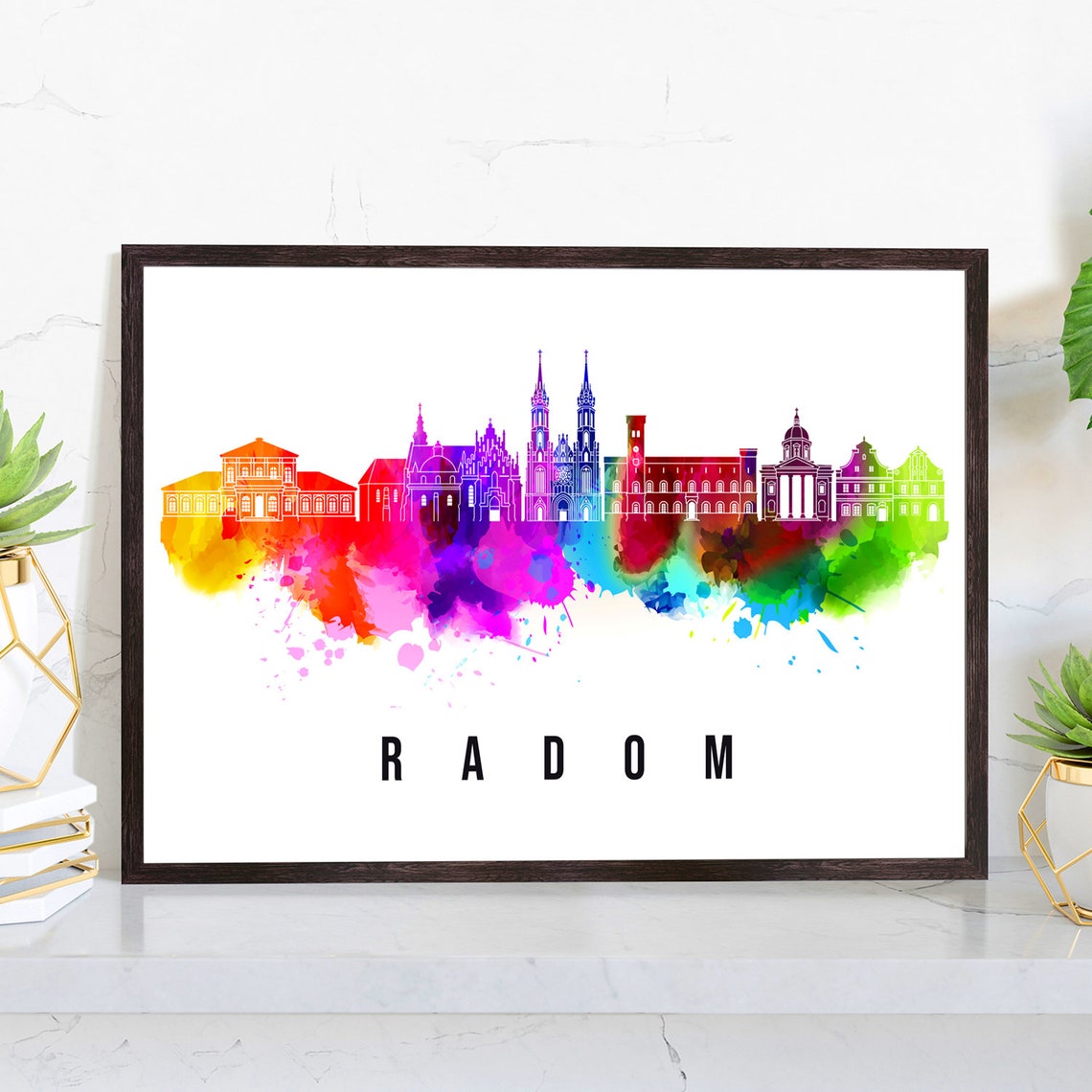 Radom Poland Historic Cathedral Twin Spires Watercolor Poster