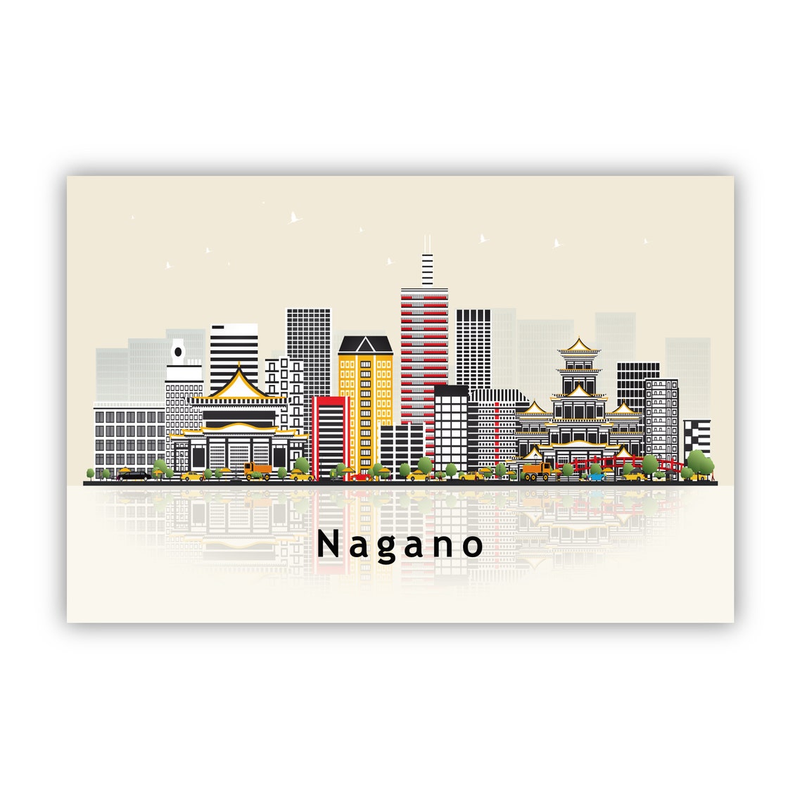 Nagano Japan City Skyline Flat Vector Landmark Travel Poster - Image 2