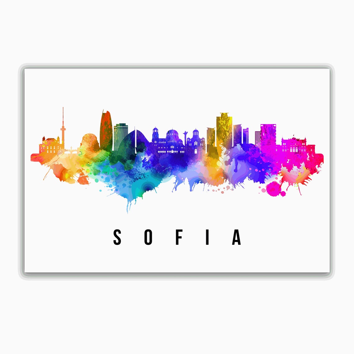 Sofia Bulgaria Rainbow Watercolor Cathedral Skyline Silhouette Poster - Image 2