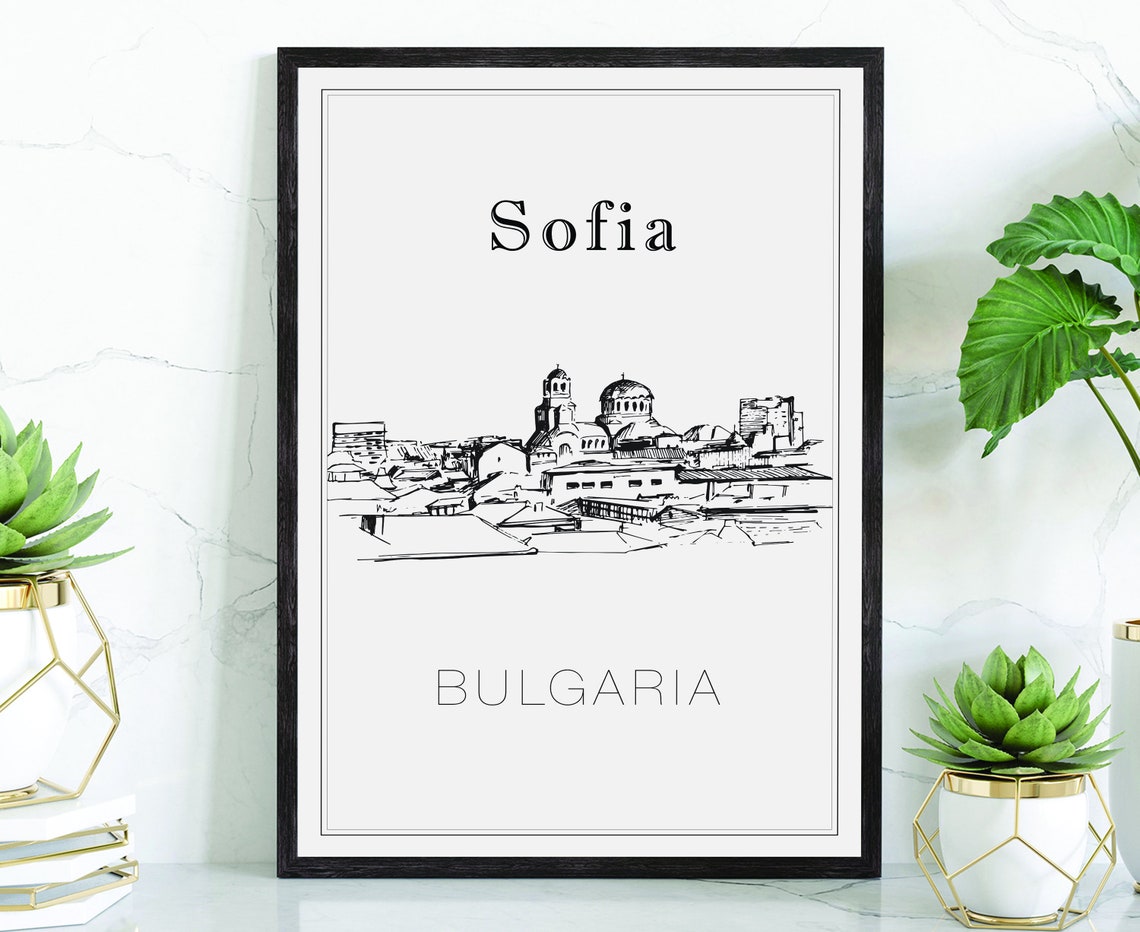 Sofia Bulgaria Hand Drawn Line Art Old Town Skyline Sketch Poster