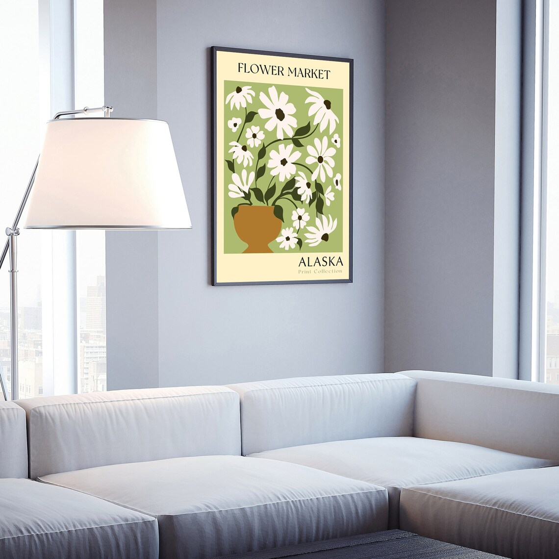 Alaska Flower Market White Daisies Retro Botanical Art Poster Decor - Image 3