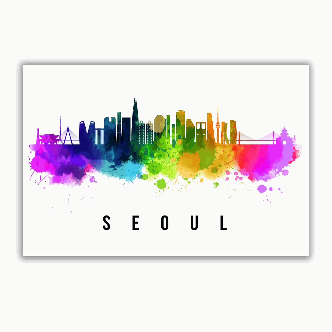 Seoul South Korea Rainbow Watercolor Skyline Palace Gate Travel Poster - Image 2