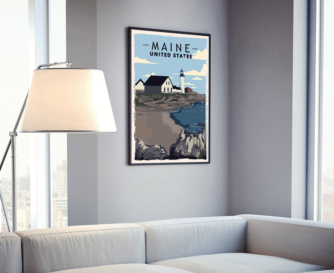 Maine United States Rocky Coast Lighthouse Retro Travel Poster - Image 4