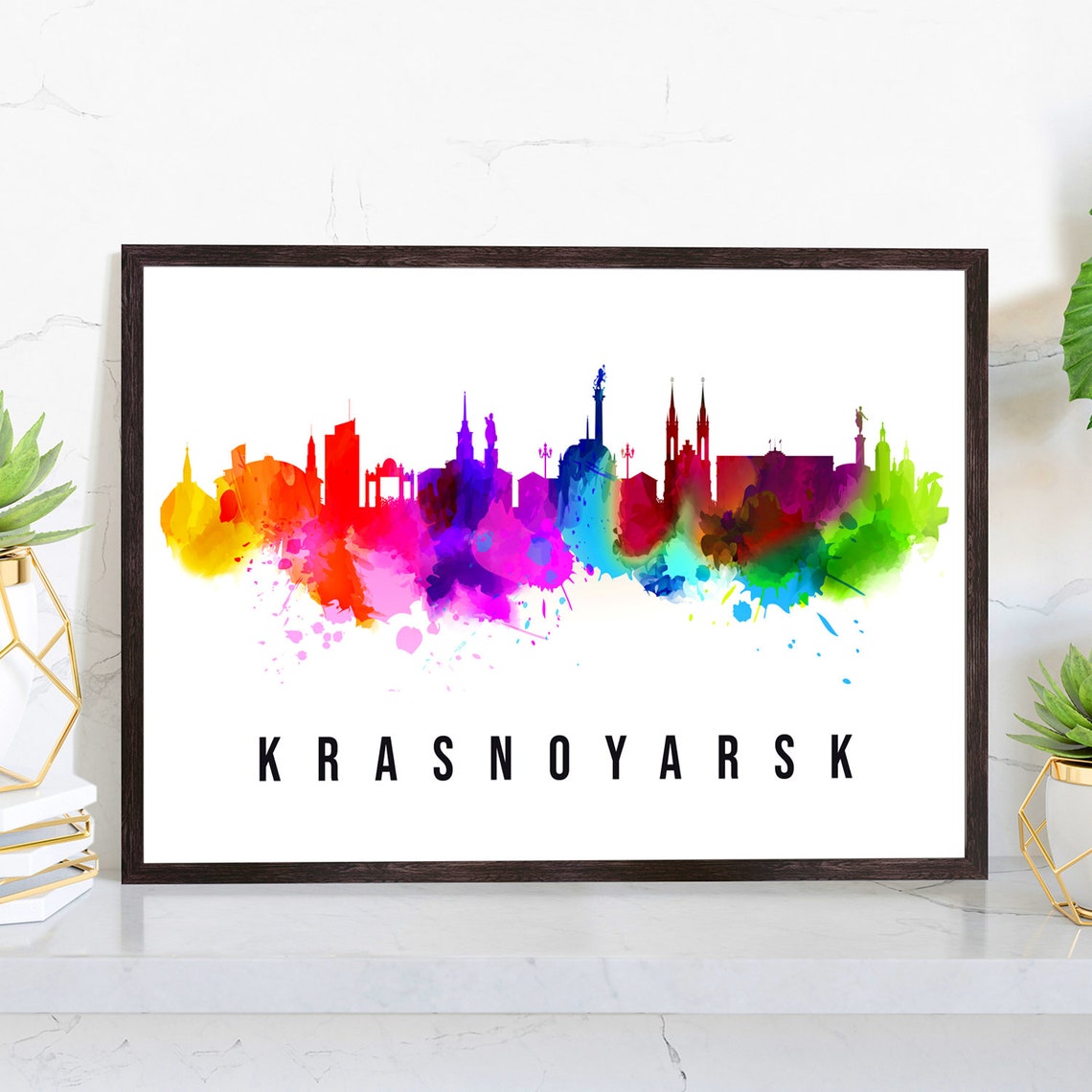 Russia Krasnoyarsk Poster Skyline Poster Cityscape Poster Russia Landmark City Illustration Poster Home Wall Art Office Wall Art