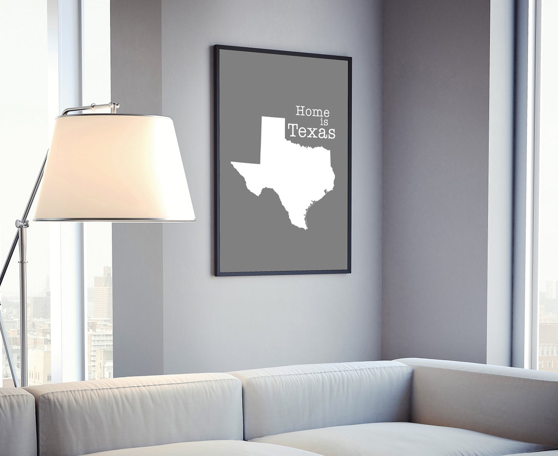 Texas Home Is Texas White On Gray Minimalist Map Wall Art Print - Image 4