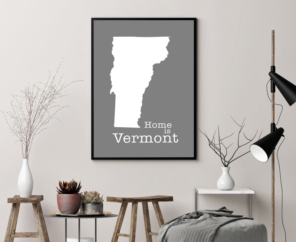 Vermont Home Is Vermont White On Gray Minimalist Map Wall Art Print - Image 3