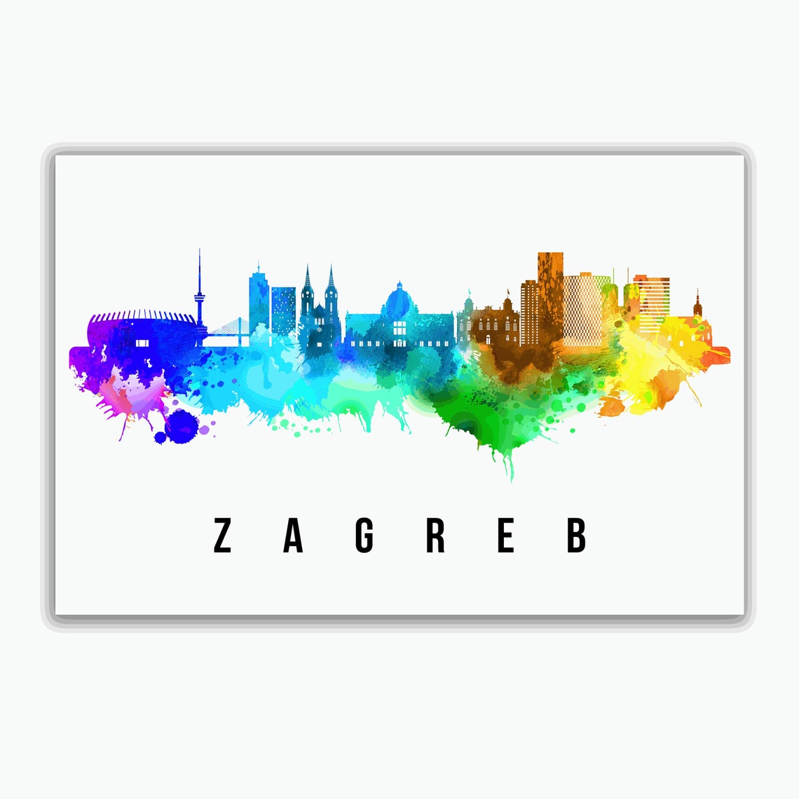 Zagreb Croatia Rainbow Watercolor Skyline Silhouette Art Poster - Image 2
