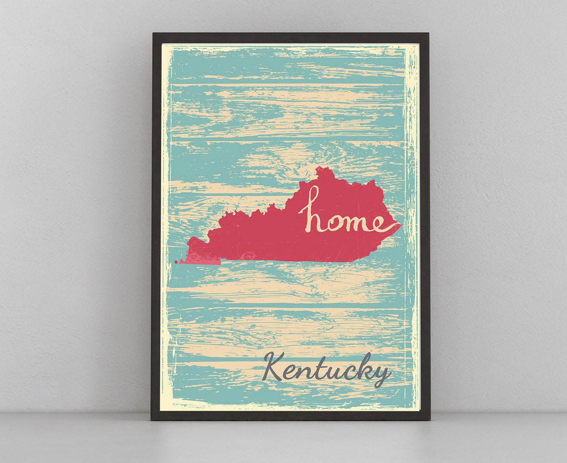 Kentucky Retro Home Script Vintage Distressed Wood State Wall Art