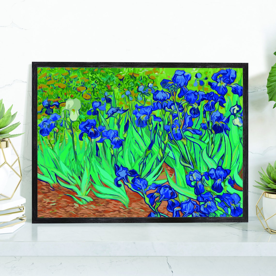 Blue Irises Post Impressionist Floral Oil Painting Art Poster Print