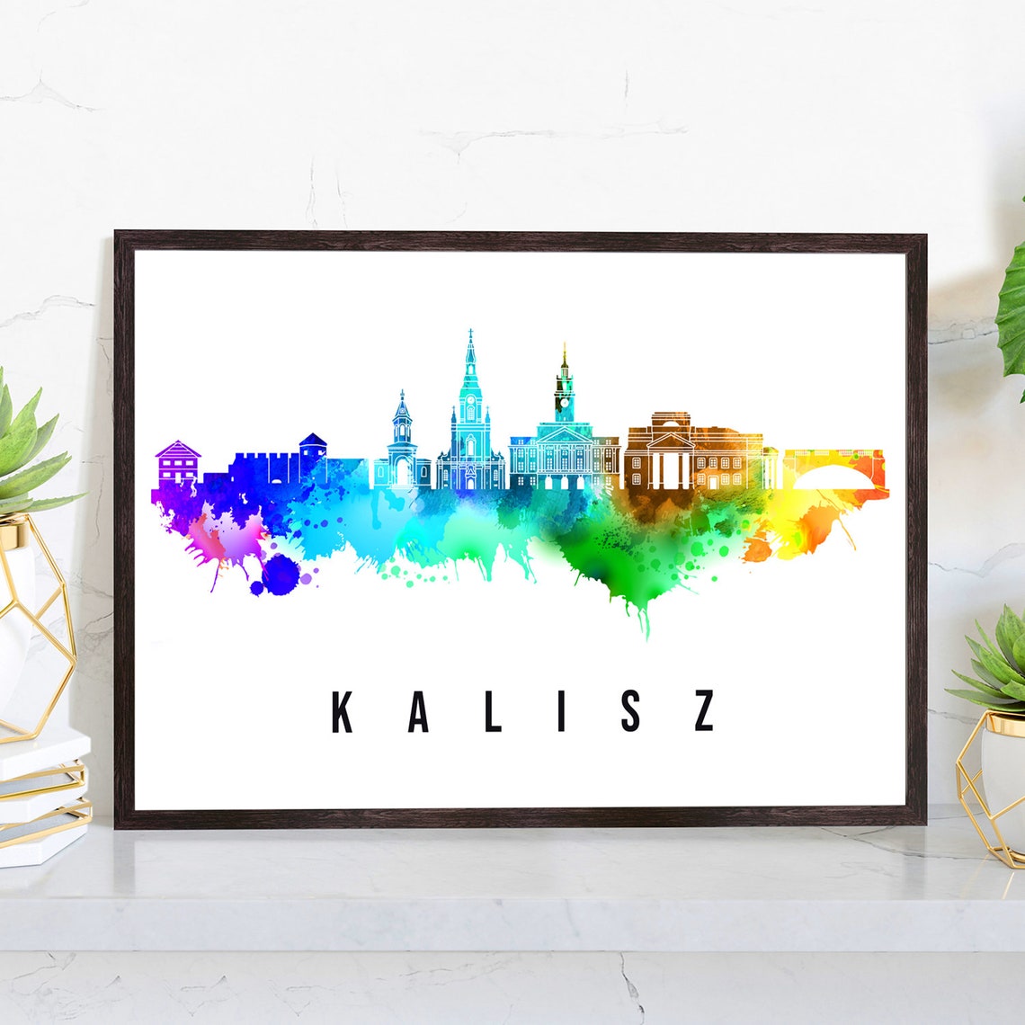 Kalisz Poland Oldest City Churches Watercolor Skyline Poster