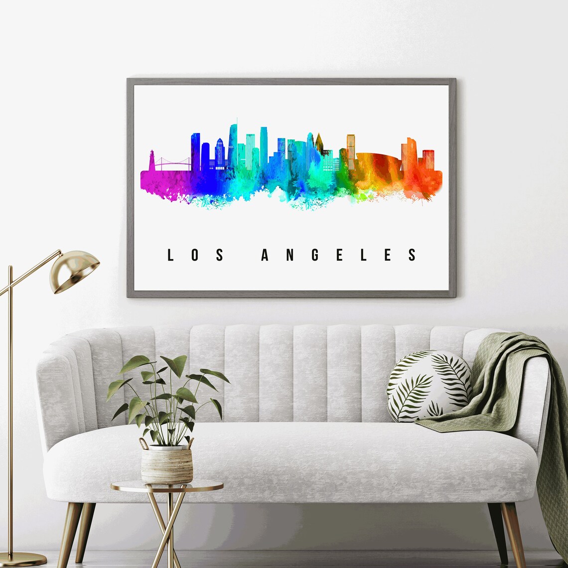 Los Angeles California Rainbow Watercolor Skyline Cityscape Poster - Image 4