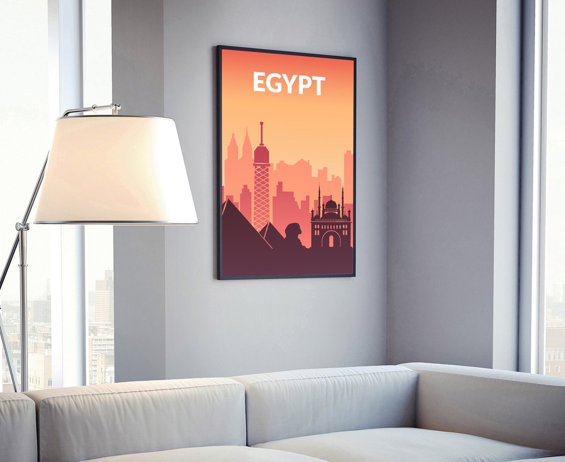 Egypt Pyramids Sphinx Sunset Skyline Minimalist Orange Gradient Poster - Image 4