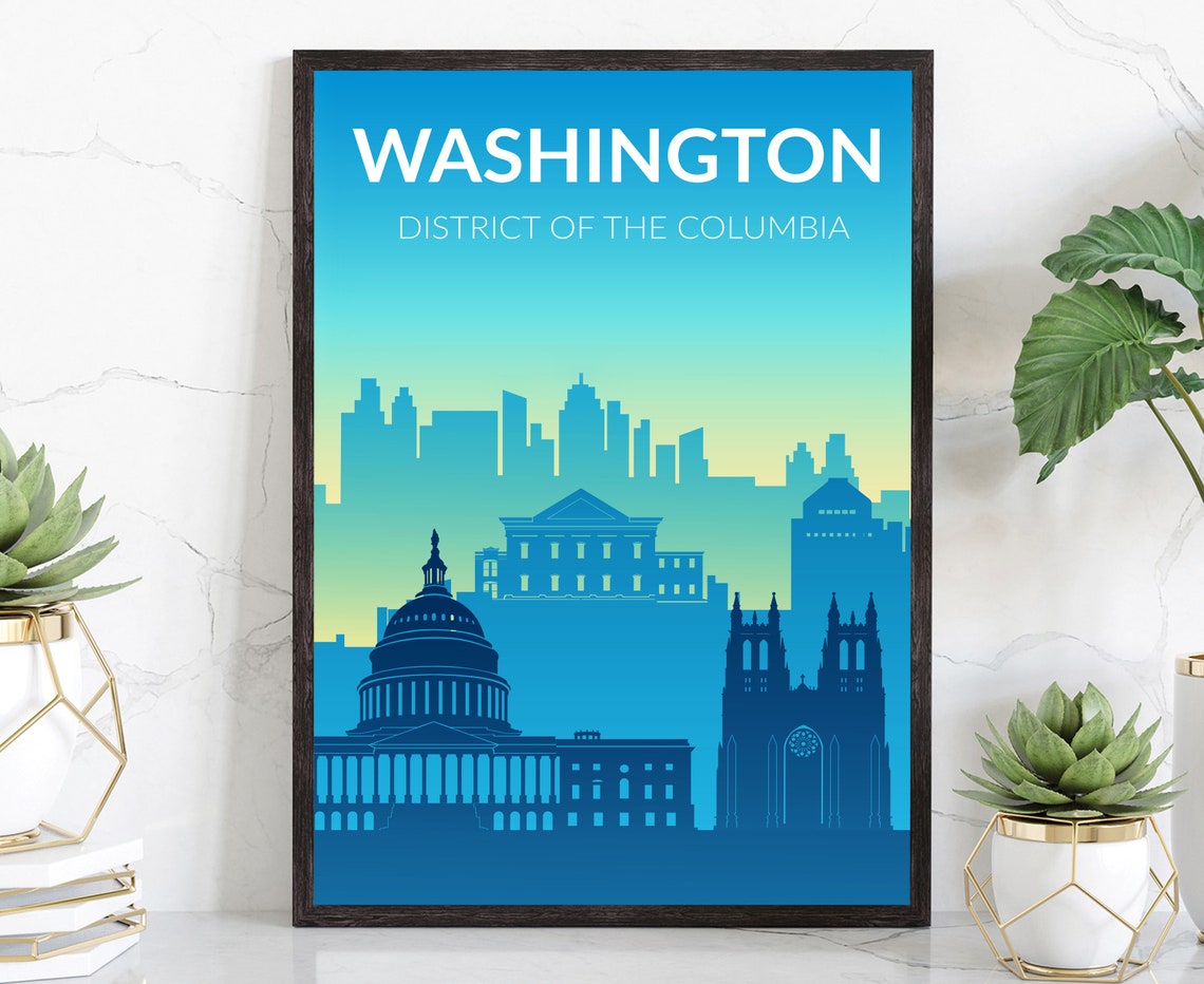 Washington DC Capitol Dome Skyline Blue Gradient Travel Poster