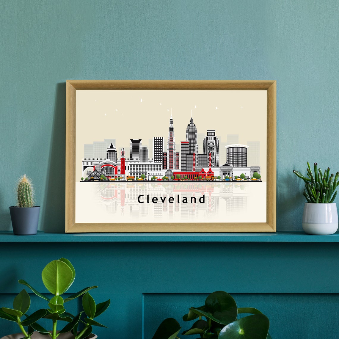 Cleveland Ohio Flat Illustration Skyline Cityscape Travel Poster - Image 3