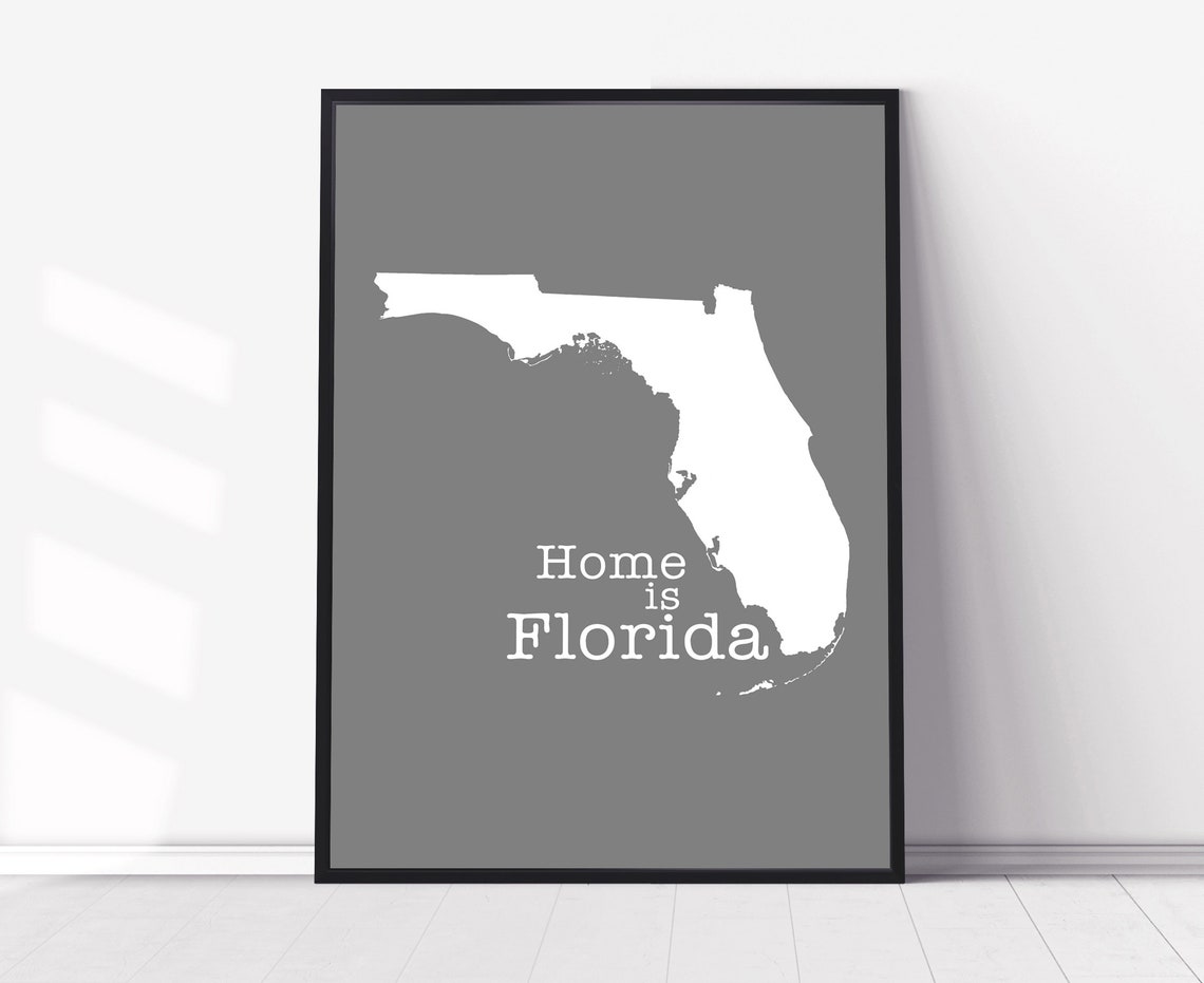 Florida Home Is Florida White Silhouette Gray Minimalist Map Wall Art
