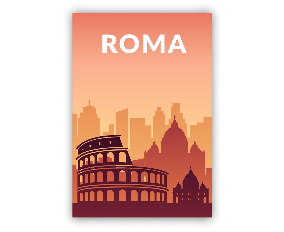 Roma Italy Colosseum Sunset Orange Modern City Travel Poster - Image 3