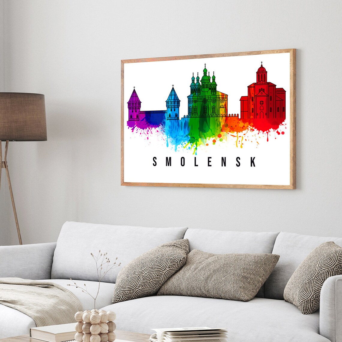 Smolensk Russia Rainbow Watercolor Skyline Fortress Cathedral Poster - Image 3