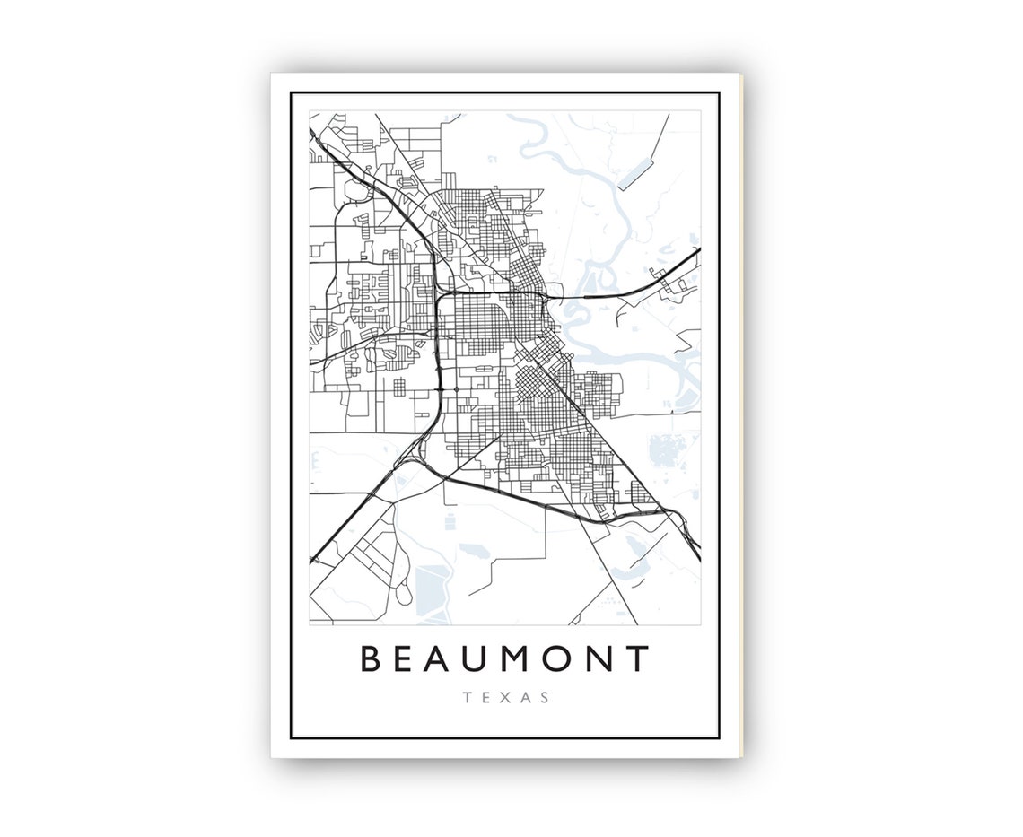 Beaumont Texas Minimalist City Street Map Black White Wall Art - Image 2