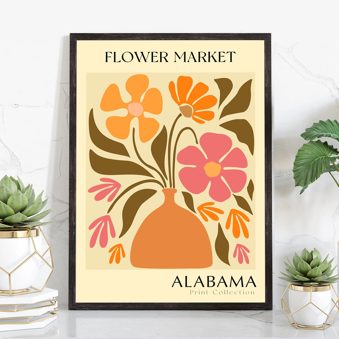 Alabama Flower Market Terracotta Vase Retro Bloom Botanical Art Poster