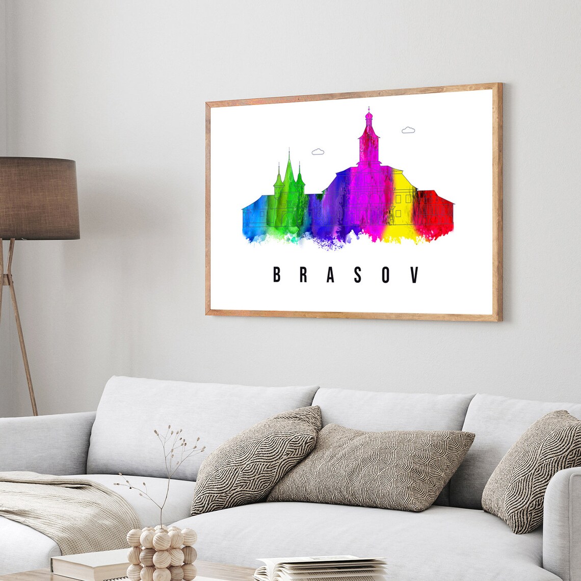 Brasov Romania Rainbow Watercolor Skyline Church Spires Poster - Image 3