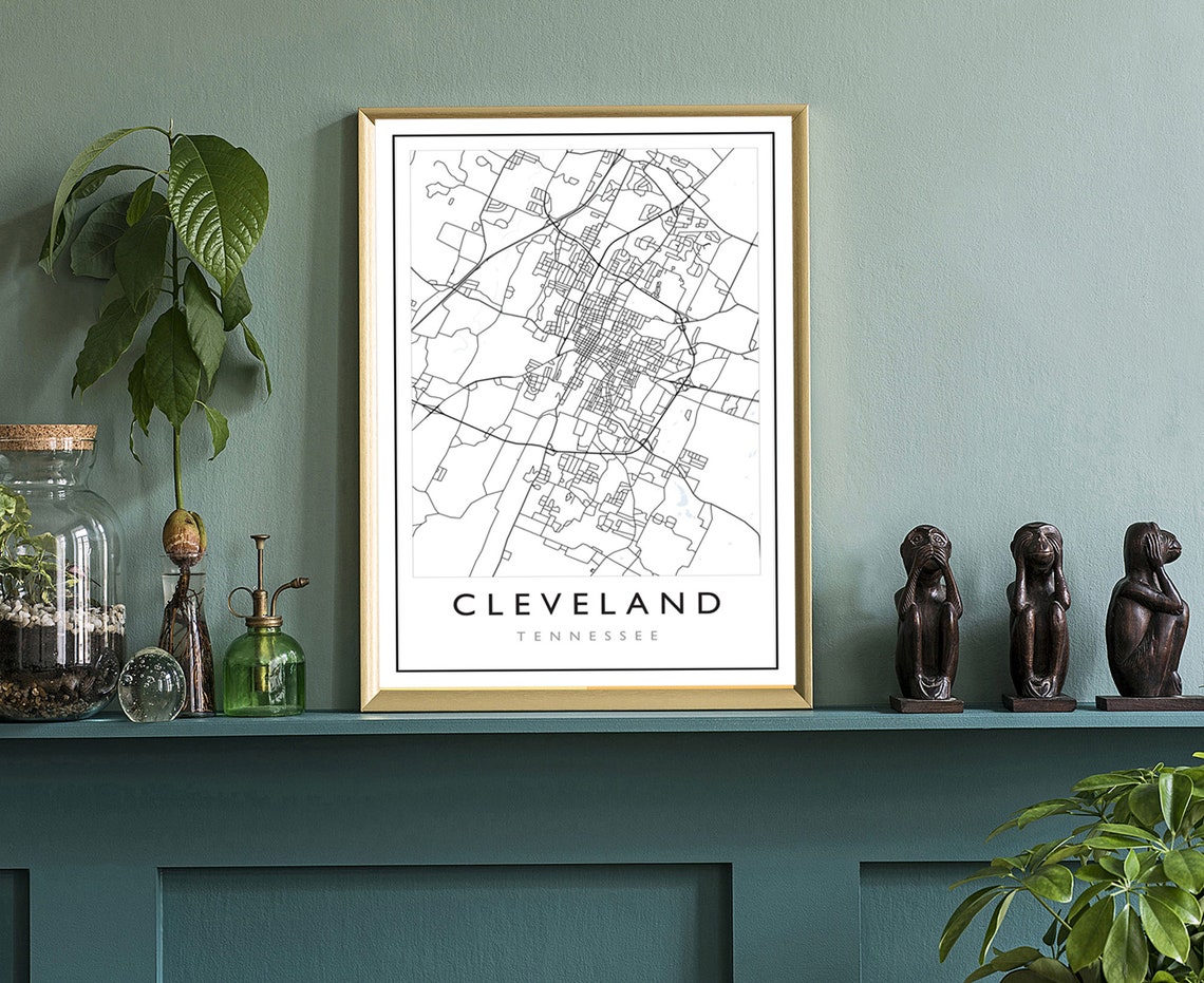 Cleveland Tennessee Black and White City Street Line Map Travel Poster - Image 3