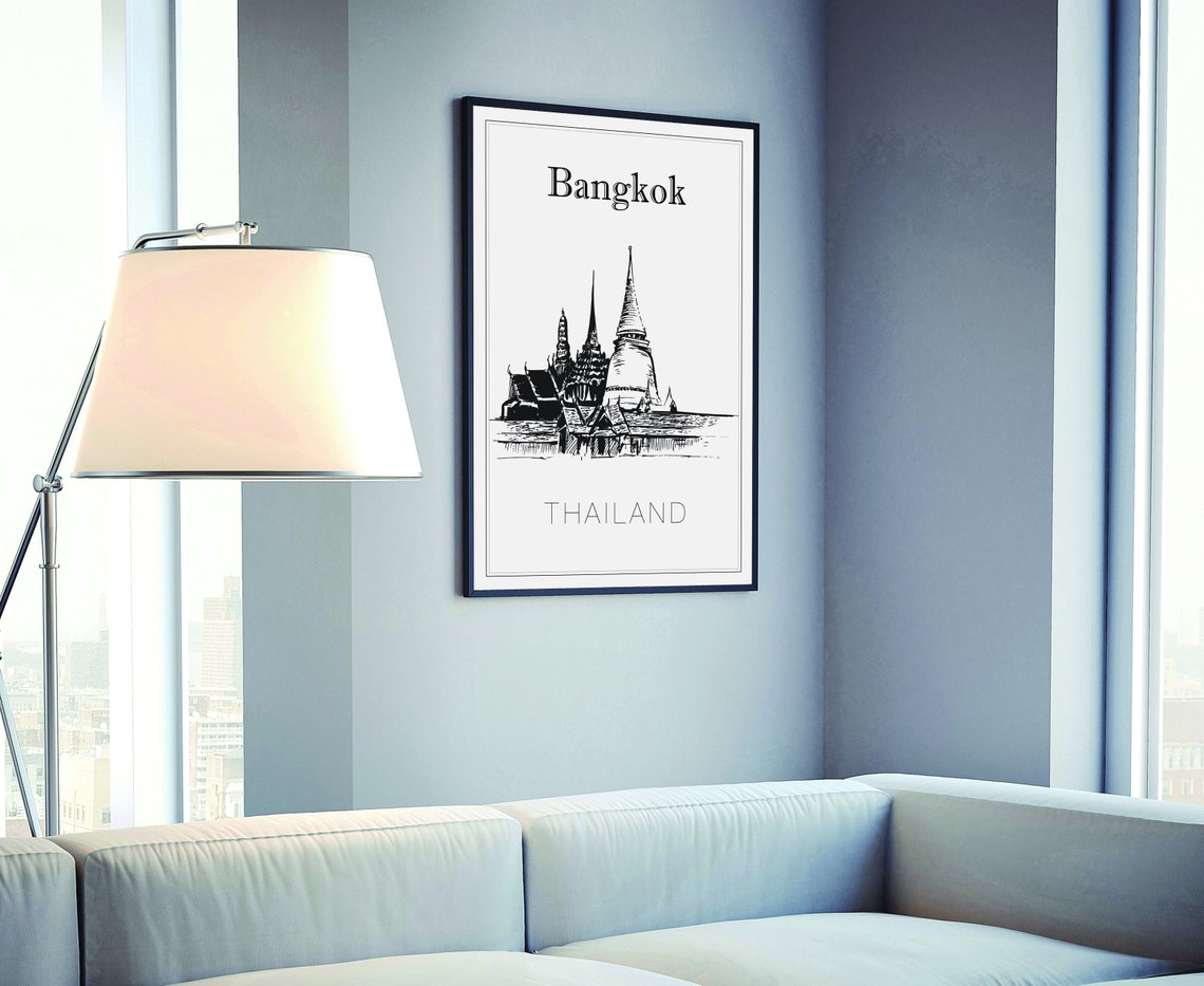 Bangkok Thailand Temple Stupa Spires Old Town Hand Sketch Poster - Image 4