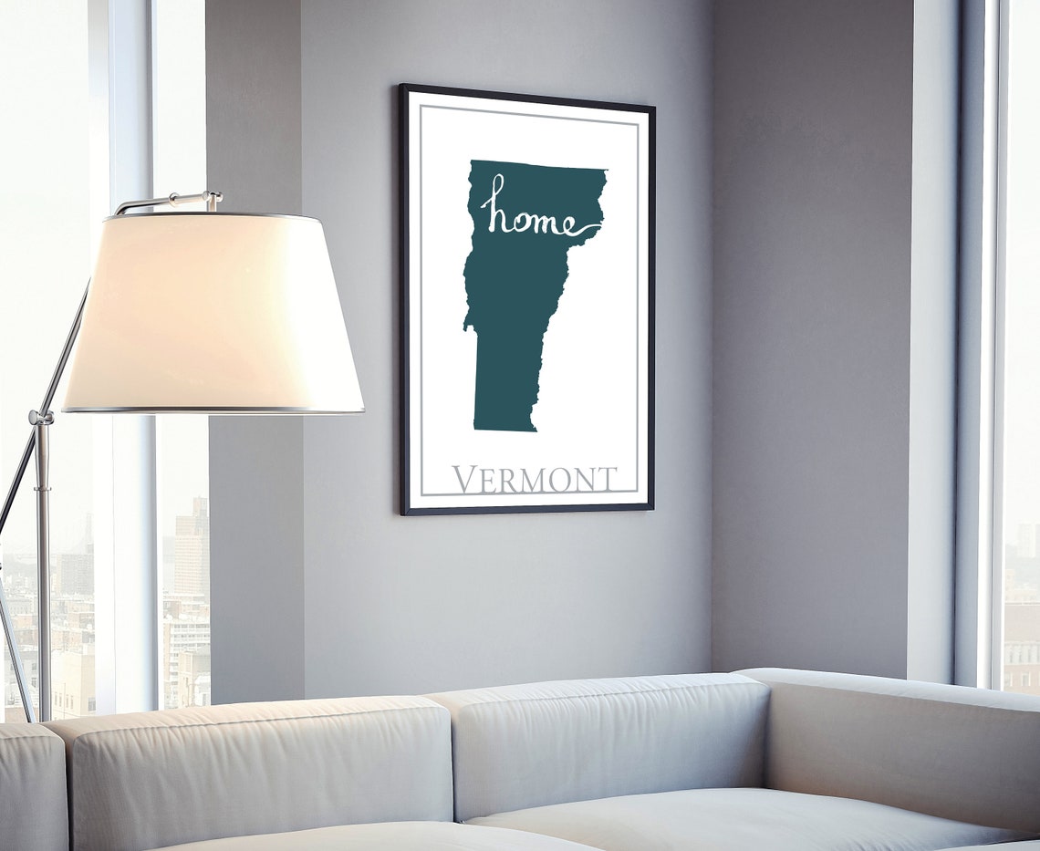 Vermont Modern Minimalist Teal Home Script Silhouette Wall Art - Image 4