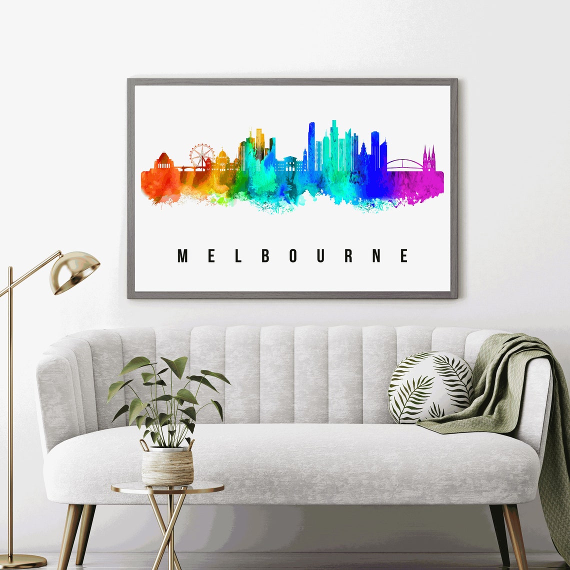 Melbourne Australia Rainbow Watercolor Skyline Travel Poster - Image 4
