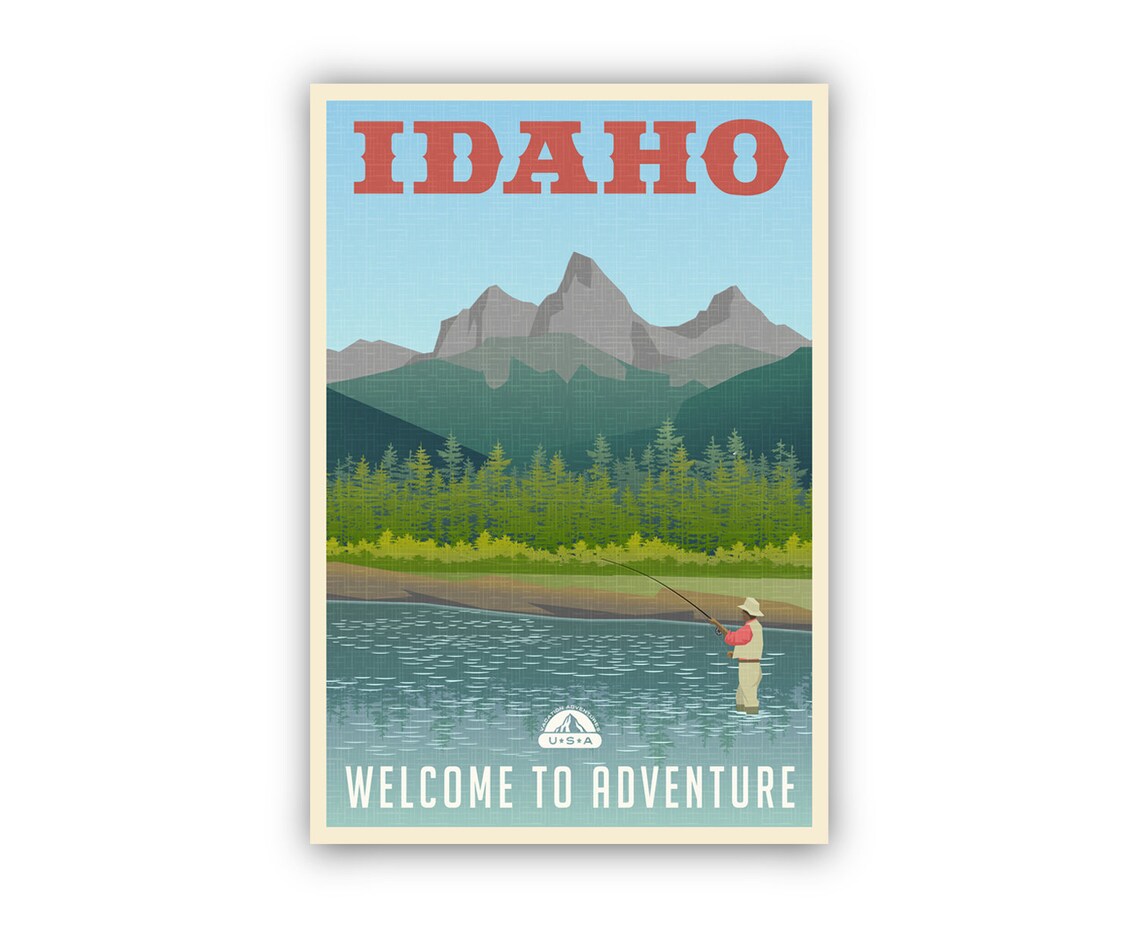 Idaho Vintage Retro Travel Poster Welcome to Adventure Fly Fishing - Image 2