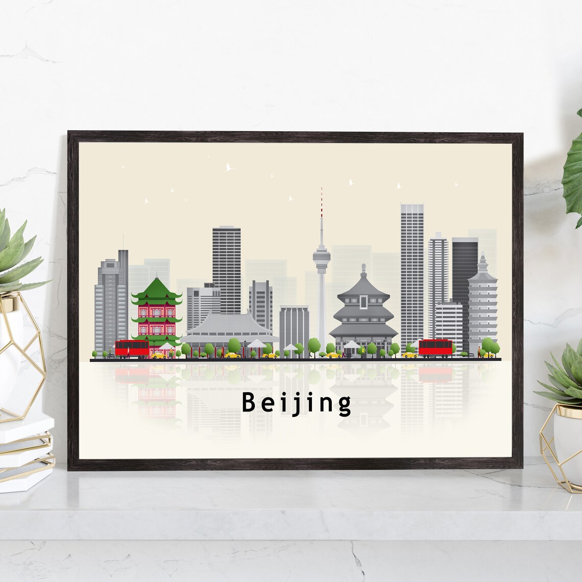 Beijing China Skyline Pagoda Towers Modern Cityscape Art Poster