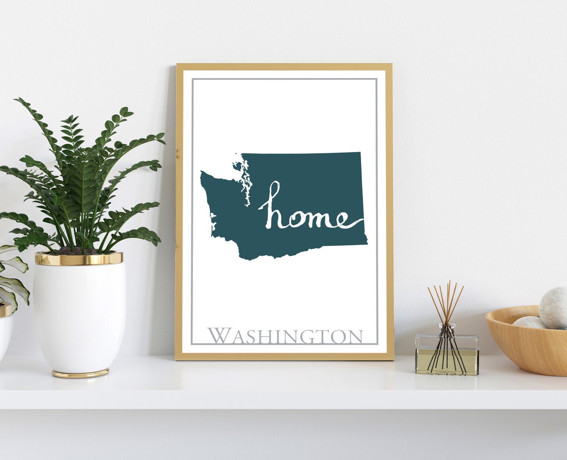 Washington Modern Minimalist Teal Home Script Silhouette Wall Art - Image 2