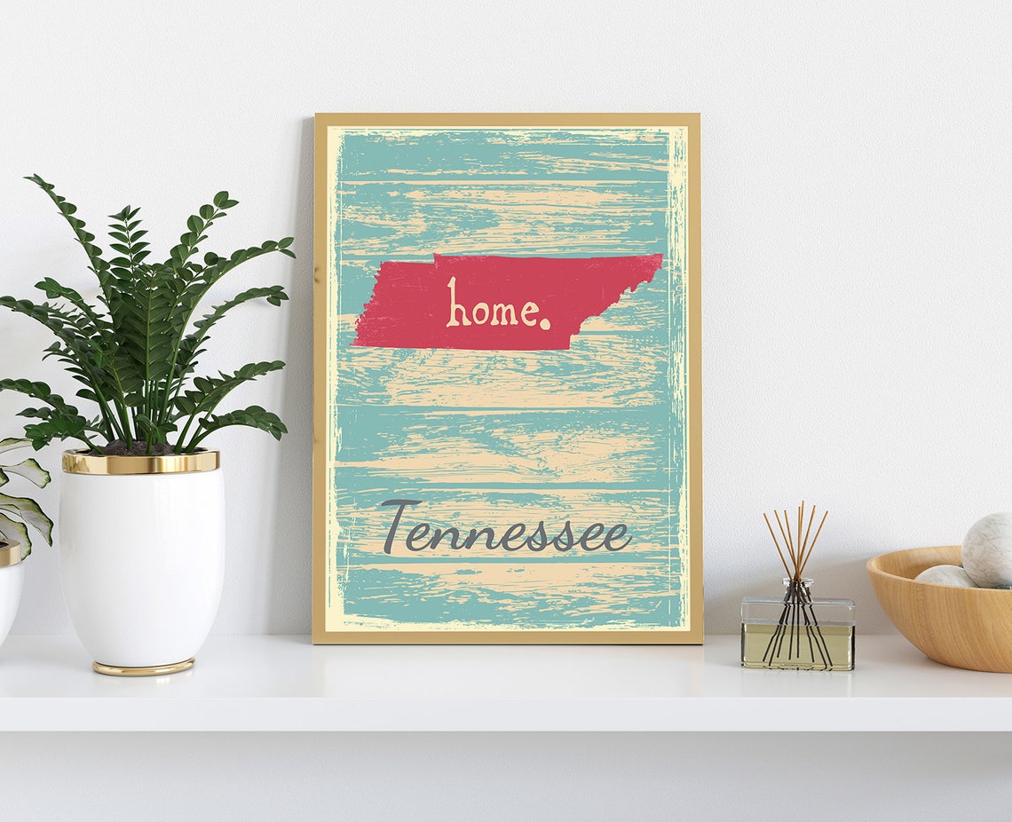 Tennessee Home Red State Shape Distressed Teal Rustic Travel Poster - Image 3